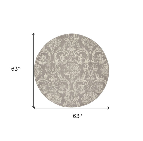 2' X 4' Gray Damask Power Loom Area Rug